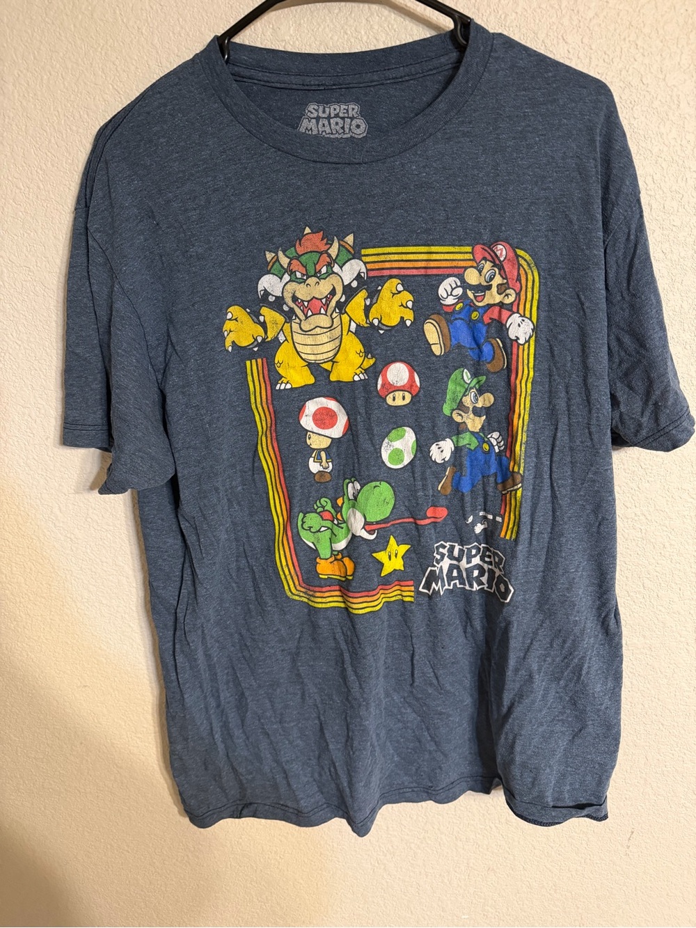 Nintendo Blue Super Mario Character Graphic Tee with Multicolor Print